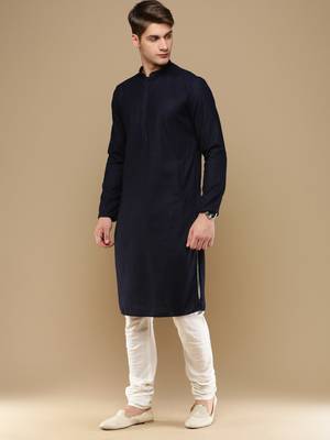 Unleash your style with men's deep blue cotton chikankari designer kurta set by sanwara 2
