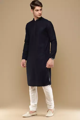 Unleash your style with men's deep blue cotton chikankari designer kurta set by sanwara