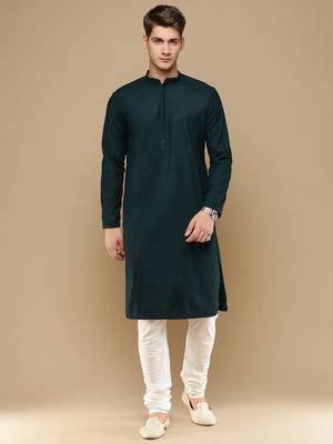 Unleash your style with men's deep green cotton chikankari designer kurta set by sanwara 1