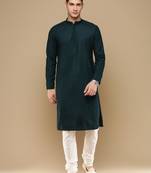 Unleash your style with men's deep green cotton chikankari designer kurta set by sanwara