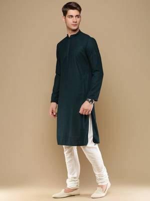Unleash your style with men's deep green cotton chikankari designer kurta set by sanwara 2