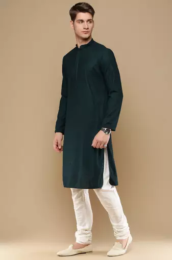 Unleash your style with men's deep green cotton chikankari designer kurta set by sanwara