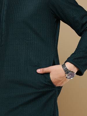 Unleash your style with men's deep green cotton chikankari designer kurta set by sanwara 3