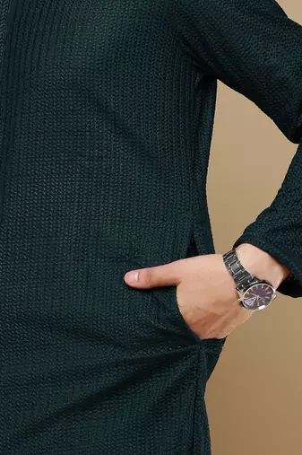 Unleash your style with men's deep green cotton chikankari designer kurta set by sanwara