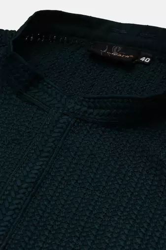Unleash your style with men's deep green cotton chikankari designer kurta set by sanwara