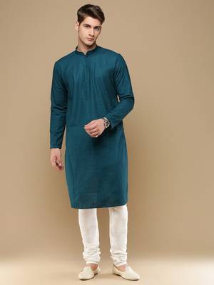 Unleash your style with men's firozi cotton chikankari designer kurta set by sanwara 1
