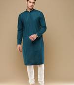 Unleash your style with men's firozi cotton chikankari designer kurta set by sanwara