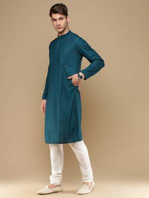 Unleash your style with men's firozi cotton chikankari designer kurta set by sanwara 2
