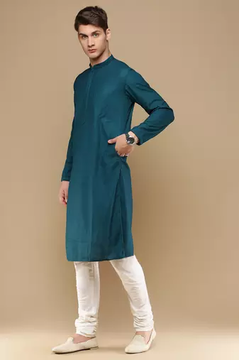Unleash your style with men's firozi cotton chikankari designer kurta set by sanwara