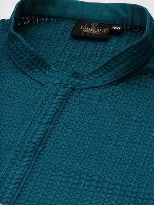 Unleash your style with men's firozi cotton chikankari designer kurta set by sanwara 4