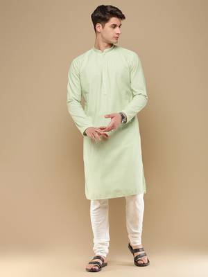 Unleash your style with men's light green cotton chikankari designer kurta set by sanwara 1