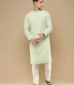 Unleash your style with men's light green cotton chikankari designer kurta set by sanwara