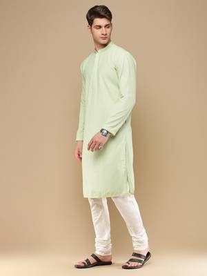 Unleash your style with men's light green cotton chikankari designer kurta set by sanwara 2