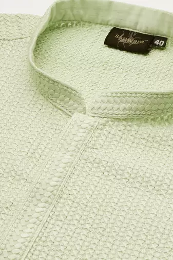 Unleash your style with men's light green cotton chikankari designer kurta set by sanwara