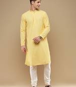 Unleash your style with men's light yellow cotton chikankari designer kurta set by sanwara