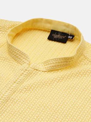 Unleash your style with men's light yellow cotton chikankari designer kurta set by sanwara 4