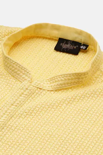 Unleash your style with men's light yellow cotton chikankari designer kurta set by sanwara