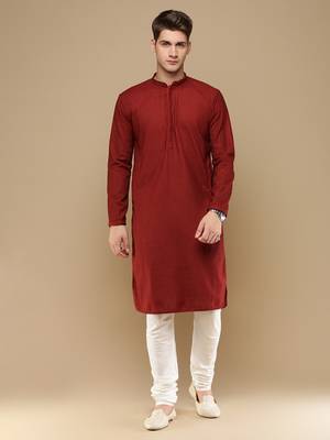Unleash your style with men's maroon cotton chikankari designer kurta set by sanwara 1