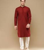 Unleash your style with men's maroon cotton chikankari designer kurta set by sanwara