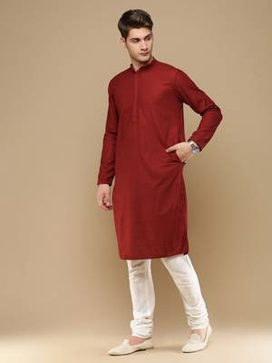 Unleash your style with men's maroon cotton chikankari designer kurta set by sanwara 2