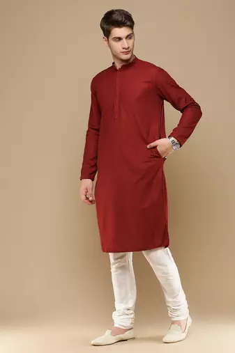 Unleash your style with men's maroon cotton chikankari designer kurta set by sanwara
