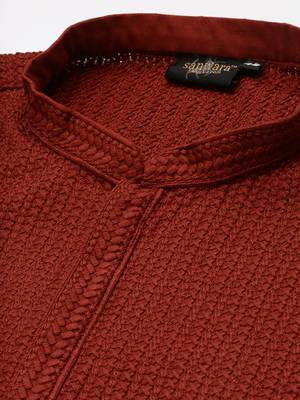 Unleash your style with men's maroon cotton chikankari designer kurta set by sanwara 4