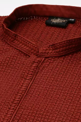Unleash your style with men's maroon cotton chikankari designer kurta set by sanwara