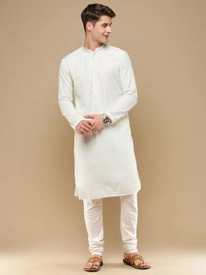 Unleash your style with men's off white cotton chikankari designer kurta set by sanwara 1