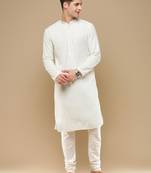 Unleash your style with men's off white cotton chikankari designer kurta set by sanwara