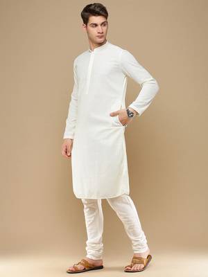 Unleash your style with men's off white cotton chikankari designer kurta set by sanwara 2
