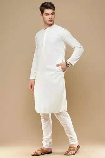 Unleash your style with men's off white cotton chikankari designer kurta set by sanwara
