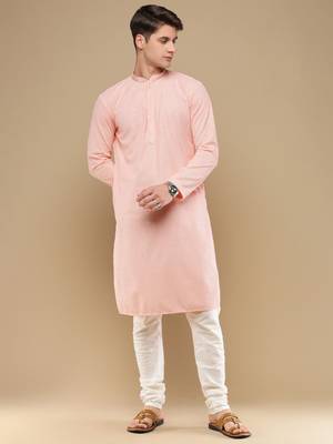 Unleash your style with men's pink cotton chikankari designer kurta set by sanwara 1