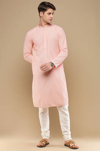 Unleash your style with men's pink cotton chikankari designer kurta set by sanwara