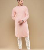 Unleash your style with men's pink cotton chikankari designer kurta set by sanwara