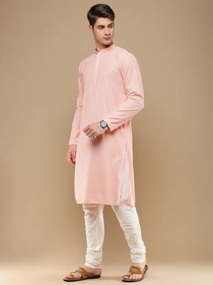 Unleash your style with men's pink cotton chikankari designer kurta set by sanwara 2