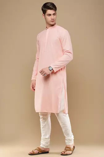 Unleash your style with men's pink cotton chikankari designer kurta set by sanwara