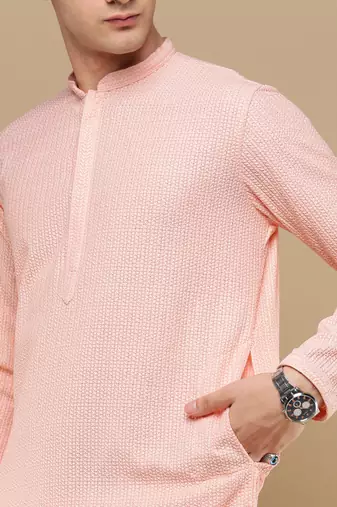 Unleash your style with men's pink cotton chikankari designer kurta set by sanwara