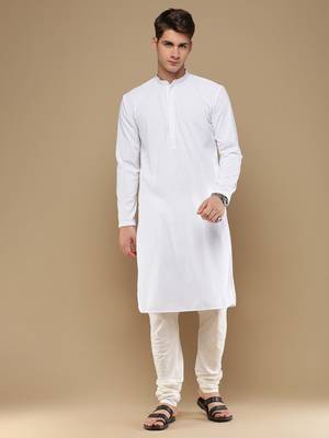 Unleash your style with men's white cotton chikankari designer kurta set by sanwara 1