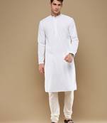 Unleash your style with men's white cotton chikankari designer kurta set by sanwara
