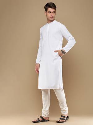 Unleash your style with men's white cotton chikankari designer kurta set by sanwara 2