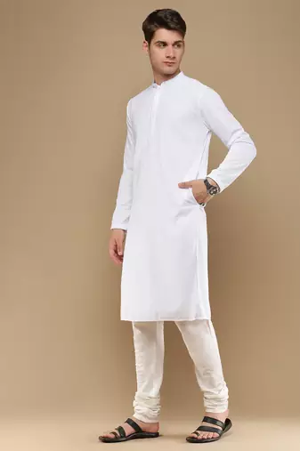 Unleash your style with men's white cotton chikankari designer kurta set by sanwara