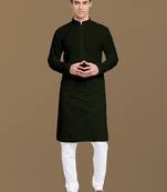 Dapper & dazzling men's solid mehandi green chikankari wear cotton kurta set by sanwara