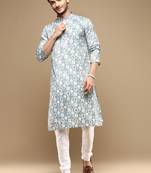 Sanwara men's trendy motifs grey printed cotton stylish kurta set