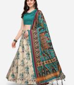 Off-White Semi-Stitched Lehenga Choli Set With DUpatta