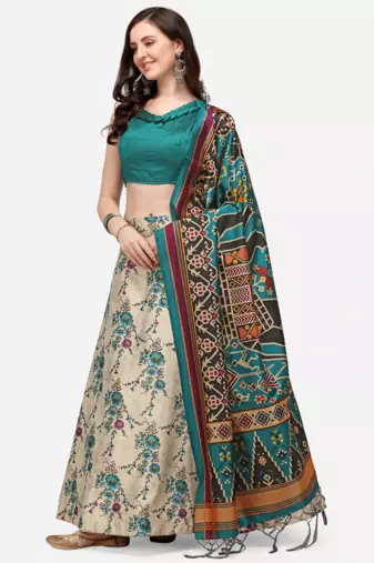 Off-White Semi-Stitched Lehenga Choli Set With DUpatta
