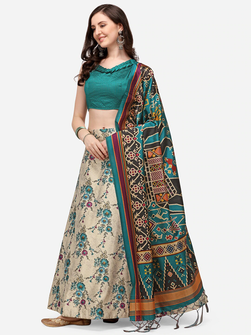 Off-White Semi-Stitched Lehenga Choli Set With DUpatta