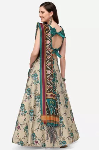Off-White Semi-Stitched Lehenga Choli Set With DUpatta