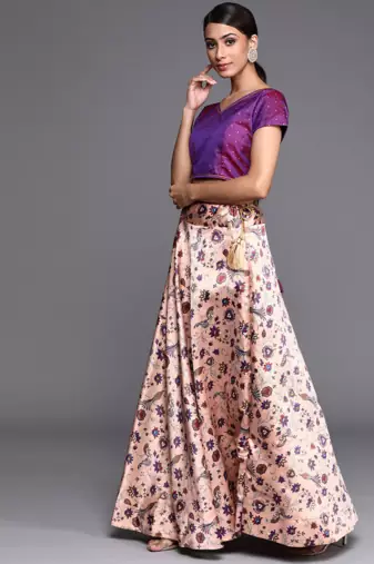 Light Pink Semi-Stitched Lehenga Choli Set With Dupatta