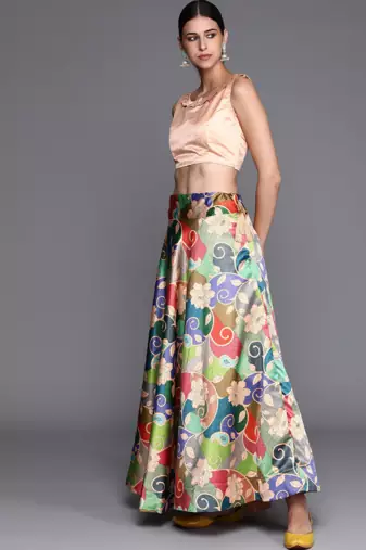 Green Semi-Stitched Lehenga Choli Set With Dupatta
