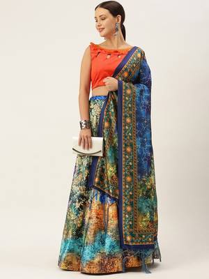 Peacock Blue Semi-Stitcehd Lehenga Choli Set With Dupatta 1